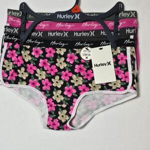 Hurley Womens Cotton Comfort Brief Underwear 3 Pack Size M Floral Pink Grey